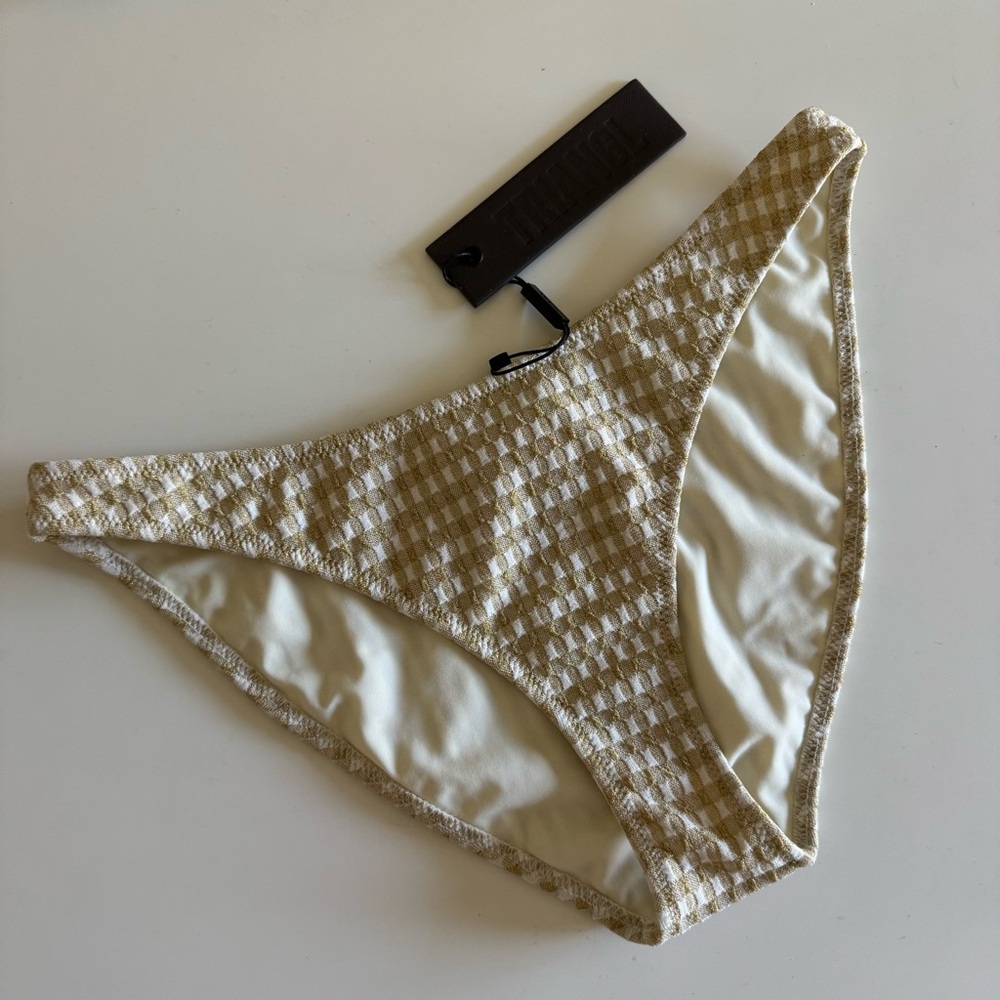 Triangl Gingham Sparkly Tan Checkered Bikini Bottoms L